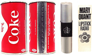 Steel Coca Cola Can and Mary Quant Lipstick Radio
